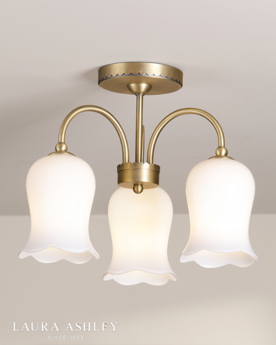 Laura Ashley Lidsell 3 Light Matt Antique Brass & Opal Glass Semi Flush