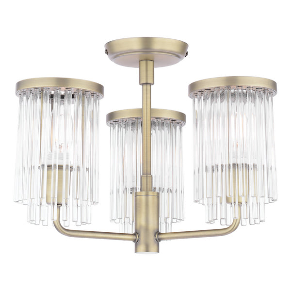 Laura Ashley Hilcote 3 Light Matt Antique Brass & Glass Semi Flush