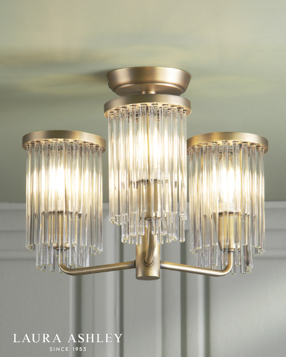 Laura Ashley Hilcote 3 Light Matt Antique Brass & Glass Semi Flush