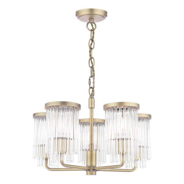 Laura Ashley Hilcote 5 Light Matt Antique Brass & Glass Armed Pendant