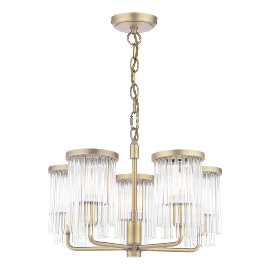 Laura Ashley Hilcote 5 Light Matt Antique Brass & Glass Armed Pendant