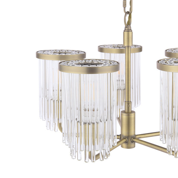 Laura Ashley Hilcote 5 Light Matt Antique Brass & Glass Armed Pendant