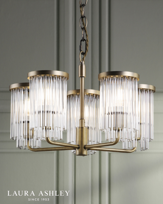 Laura Ashley Hilcote 5 Light Matt Antique Brass & Glass Armed Pendant
