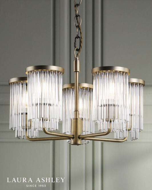 Laura Ashley Hilcote 5 Light Matt Antique Brass & Glass Armed Pendant