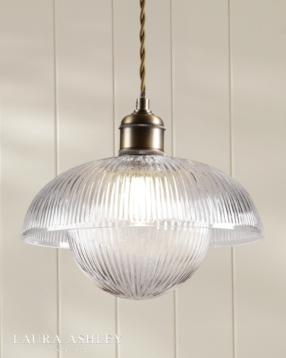 Laura Ashley Billham Matt Antique Brass & Ribbed Glass Pendant