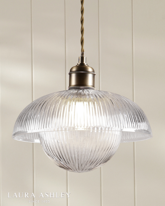Laura Ashley Billham Matt Antique Brass & Ribbed Glass Pendant