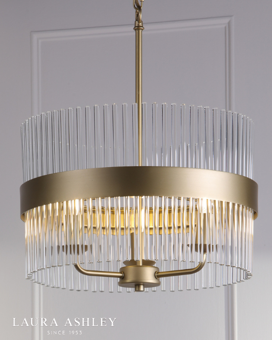 Laura Ashley Alexa 3 Light Glass & Matt Antique Brass Pendant