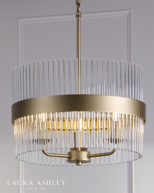Laura Ashley Alexa 3 Light Glass & Matt Antique Brass Pendant