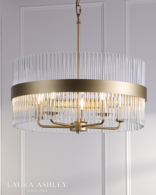 Laura Ashley Alexa 5 Light Glass & Matt Antique Brass Pendant