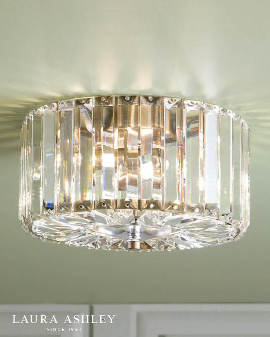 Laura Ashley Fernhurst 3 Light Crystal & Antique Brass Flush