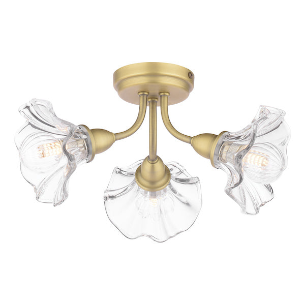 Laura Ashley Kerswell 3 Light Matt Antique Brass & Glass Semi Flush
