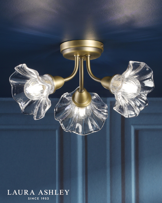 Laura Ashley Kerswell 3 Light Matt Antique Brass & Glass Semi Flush