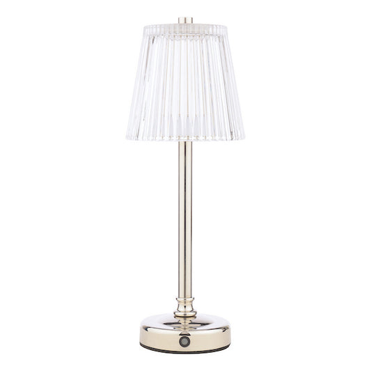Laura Ashley Callaghan Rechargeable LED Polished Nickel & Ribbed Glass Table Lamp