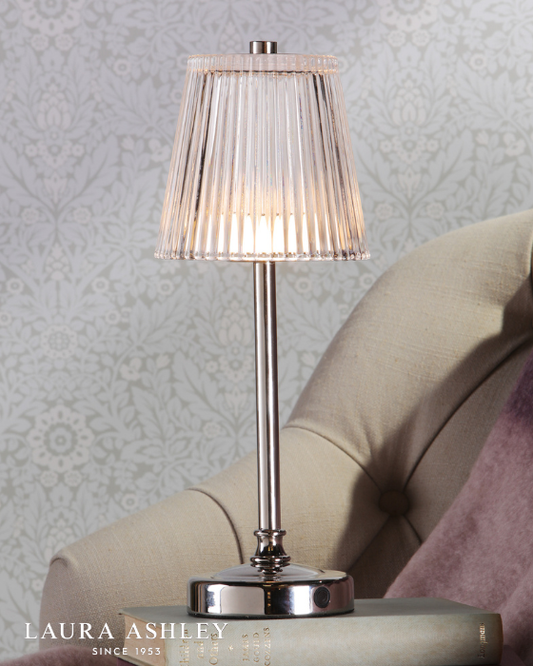 Laura Ashley Callaghan Rechargeable LED Polished Nickel & Ribbed Glass Table Lamp