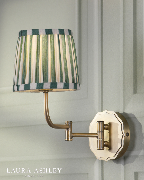 Laura Ashley Denwick Matt Antique Brass Wall Light With Green Shade