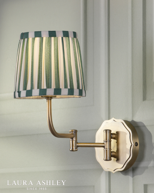 Laura Ashley Denwick Matt Antique Brass Wall Light With Green Shade