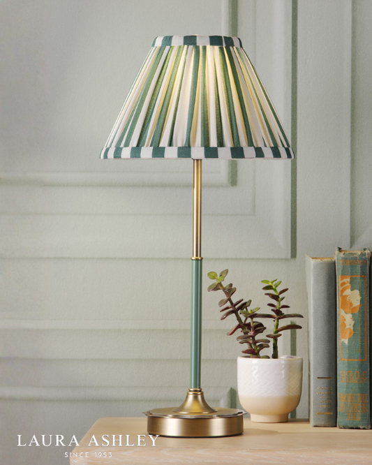 Laura Ashley Denwick Matt Antique Brass Table Lamp with Satin Green Shade