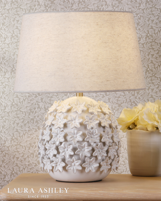 Laura Ashley Ingham White & Brushed Silver Table Lamp With Shade