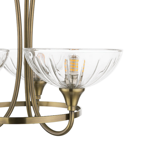 Laura Ashley Wellham 3 Light Antique Brass & Ribbed Glass Semi Flush