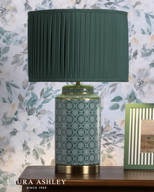 Laura Ashley Knipton Green Ceramic & Antique Brass Table Lamp With Shade