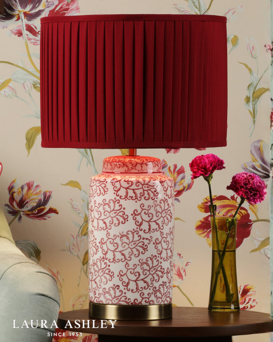 Laura Ashley Knipton Red Ceramic & Antique Brass Table LampWith Shade