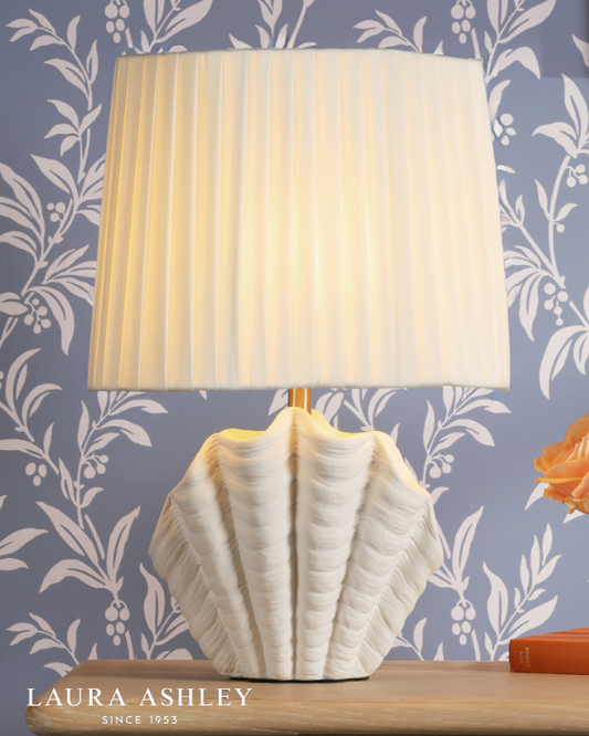 Laura Ashley Shell White Ceramic & Satin Chrome Table Lamp With Shade