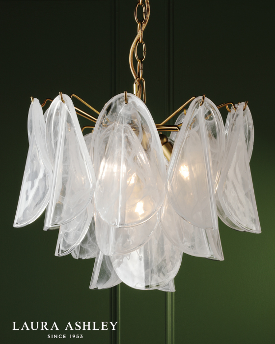 Laura Ashley Stannington 4 Light Matt Antique Brass & White Glass Pendant