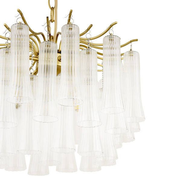 Laura Ashley Penlee 4 Light Matt Antique Brass & Ribbed Glass Pendant