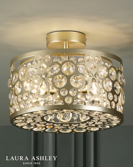 Laura Ashley Tilbrook 3 Light Matt Champagne & Crystal Flush