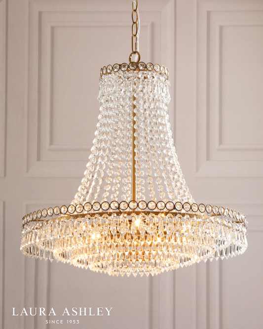 Laura Ashley Enid 5 Light Faceted Glass & Matt Antique Brass Chandelier