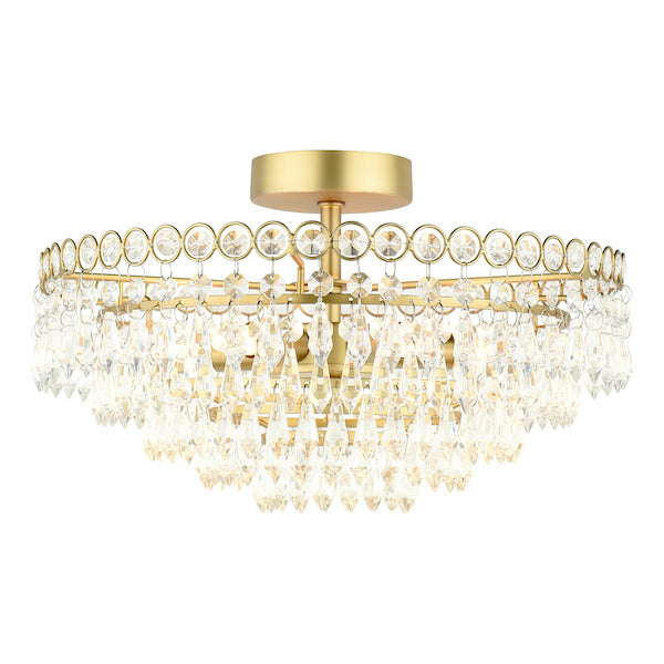 Laura Ashley Enid 5 Light Faceted Glass & Matt Antique Brass Semi Flush