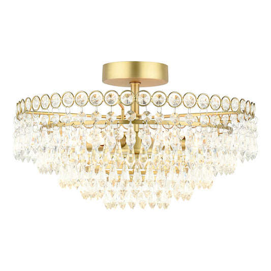 Laura Ashley Enid 5 Light Faceted Glass & Matt Antique Brass Semi Flush