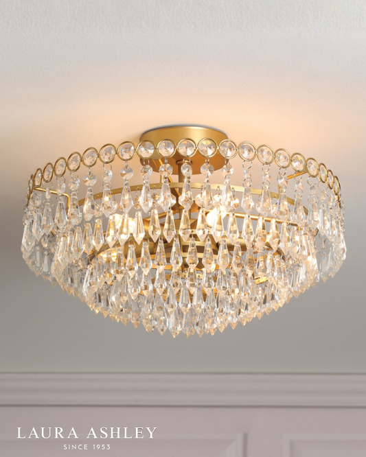 Laura Ashley Enid 5 Light Faceted Glass & Matt Antique Brass Semi Flush