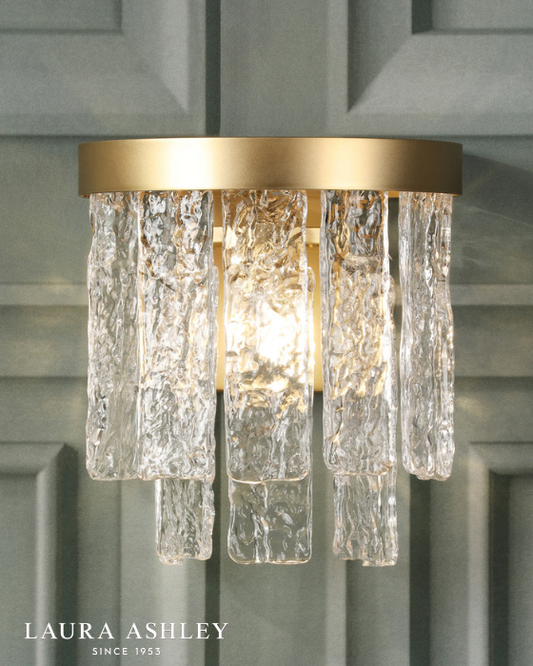 Laura Ashley Durnsford Matt Antique Brass & Textured Glass Wall Light