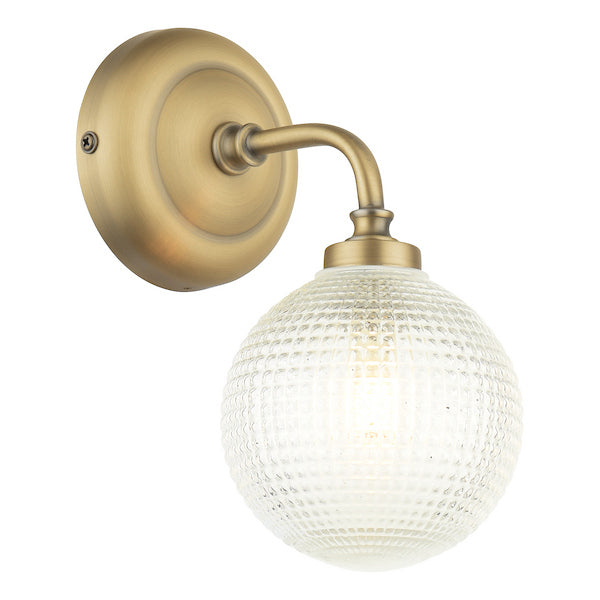Laura Ashley Langdon Bathroom IP44 Matt Antique Brass & Textured Glass Wall Light