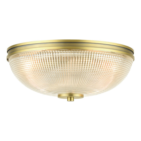 Laura Ashley Langdon 2 Light Bathroom IP44 Matt Antique Brass & Textured Glass Flush