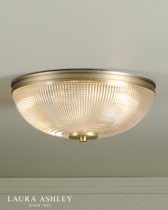 Laura Ashley Langdon 2 Light Bathroom IP44 Matt Antique Brass & Textured Glass Flush