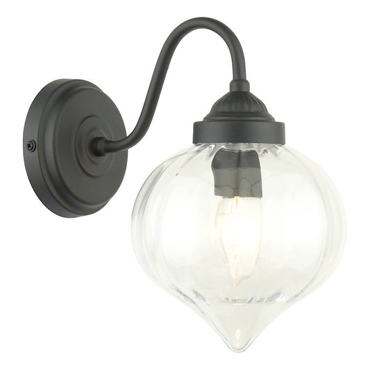 Laura Ashley Whitham Outdoor IP44 Matt Black & Ribbed Glass Wall Light
