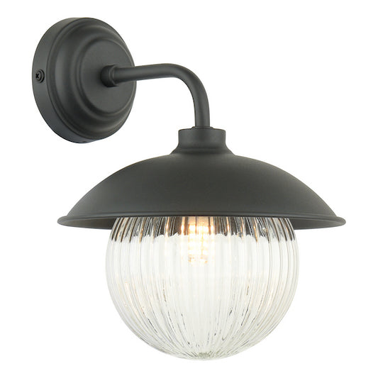 Laura Ashley Hatton Outdoor IP44 Matt Black & Ribbed Glass Wall Light