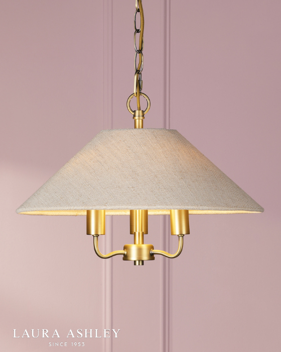 Laura Ashley Harland 3 Light Matt Antique Brass Pendant With Shade