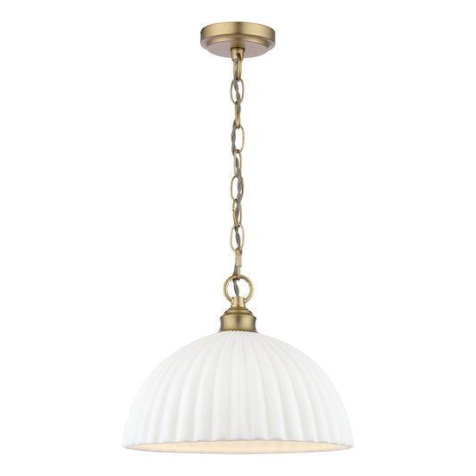 Laura Ashley Durford Matt Antique Brass & White Large Pendant