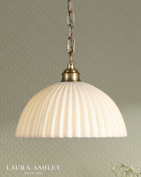 Laura Ashley Durford Matt Antique Brass & White Large Pendant