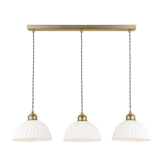 Laura Ashley Durford 3 Light Matt Antique Brass & White Ceramic Bar Pendant