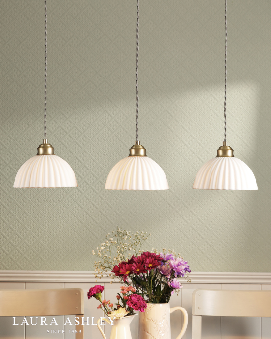 Laura Ashley Durford 3 Light Matt Antique Brass & White Ceramic Bar Pendant