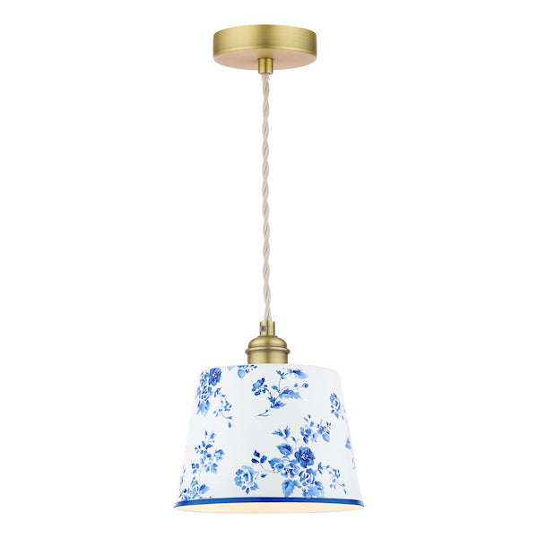 Laura Ashley China Rose Matt Blue & Matt Antique Brass Pendant
