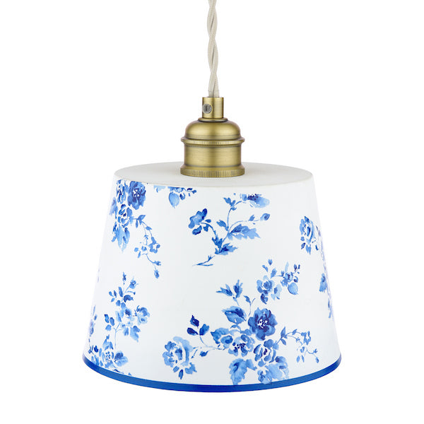 Laura Ashley China Rose Matt Blue & Matt Antique Brass Pendant