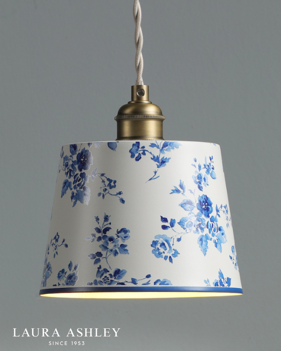 Laura Ashley China Rose Matt Blue & Matt Antique Brass Pendant