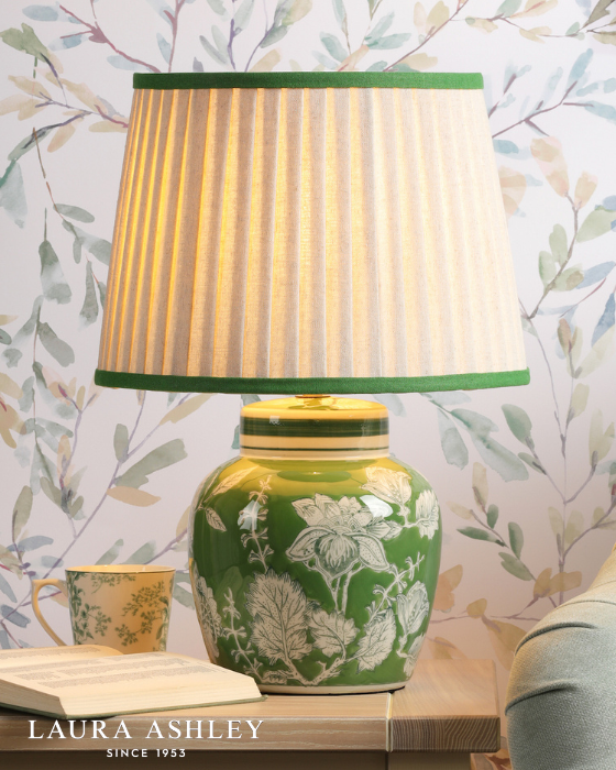 Laura Ashley Colwich Green Ceramic & Antique Brass Table Lamp With Shade
