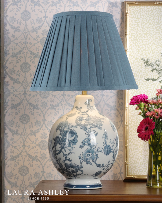 Laura Ashley Maltby Blue Ceramic & Antique Brass Table Lamp With Shade