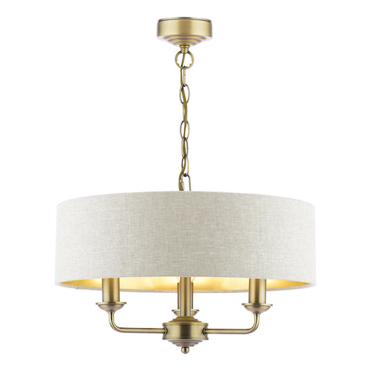 Laura Ashley Sorrento 3 Light Matt Antique Brass Chandelier with Natural Shade